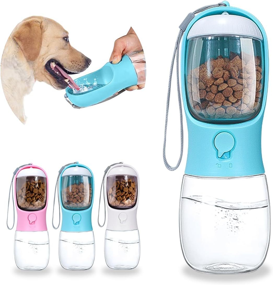 JMT-422602 Portable Dog Water Bottle with Food Container and Dispenser for Walking and Hiking - Ideal for Small Breeds