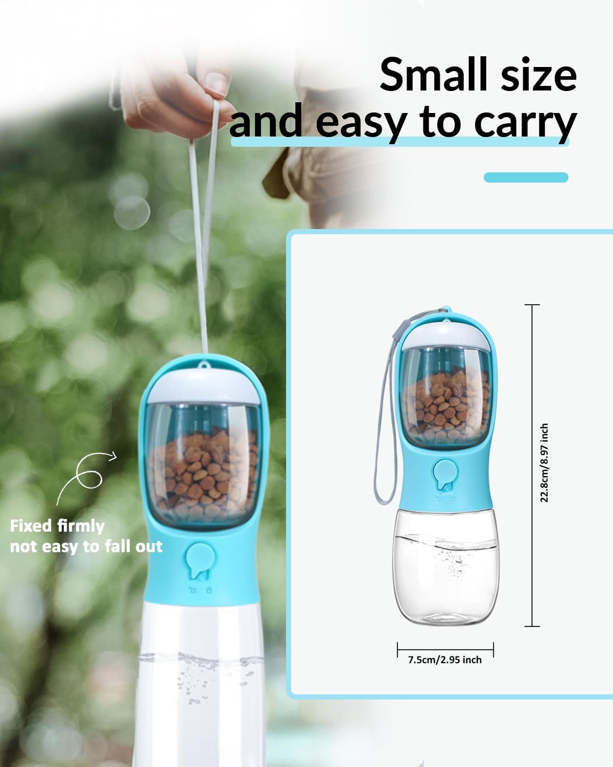 JMT-422602 Portable Dog Water Bottle with Food Container and Dispenser for Walking and Hiking - Ideal for Small Breeds