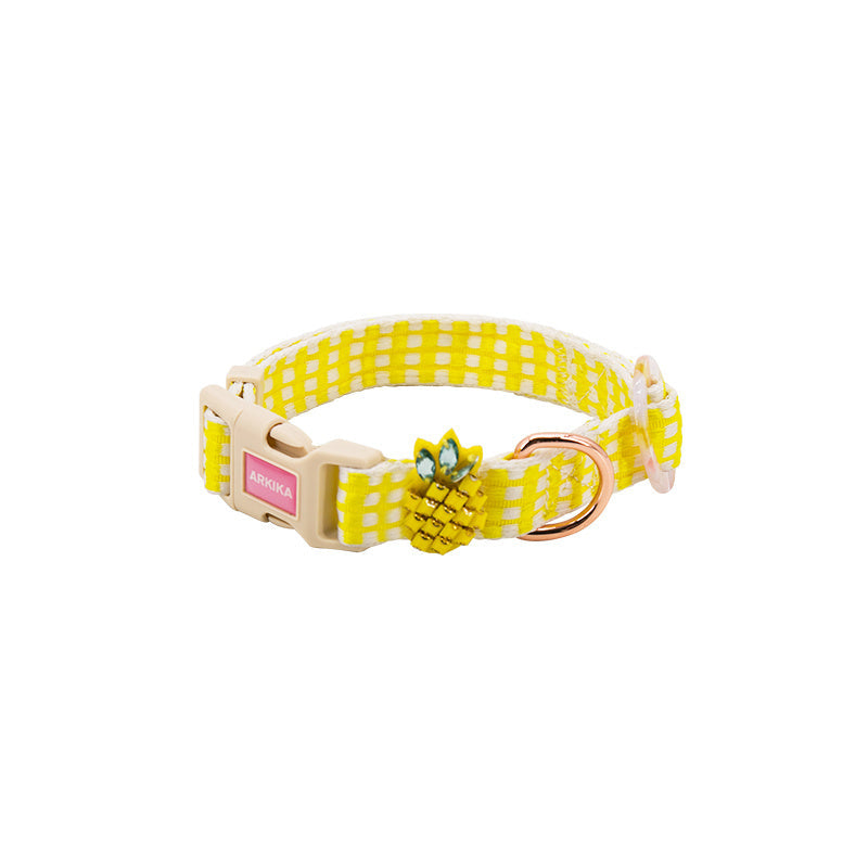 JMT-423114 Fashionable Pastoral Flower and Fruit Pet Leash Set in Pineapple Yellow and Peach Powder