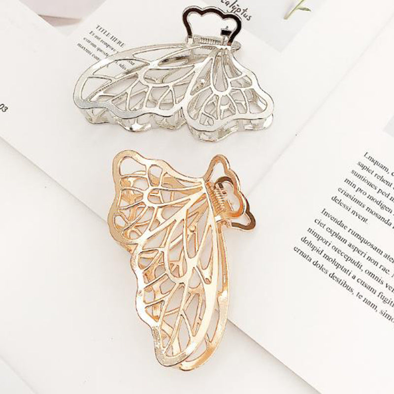 JMT-423306 Dongdaemun Minimalist Metal Clip Hair Claw - Gold-Plated Duck Clip with Flower and Shell Design