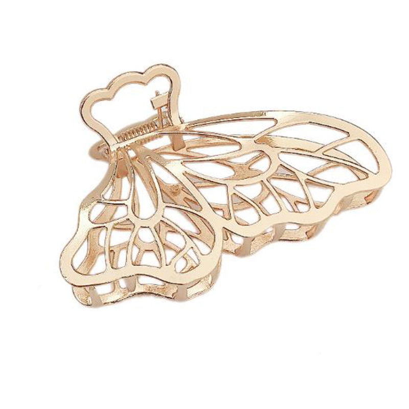 JMT-423306 Dongdaemun Minimalist Metal Clip Hair Claw - Gold-Plated Duck Clip with Flower and Shell Design