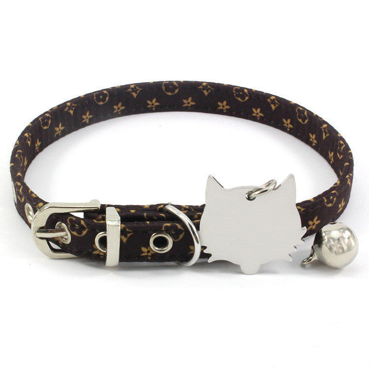 JMT-424266 Double-Sided Laser Engraving Flower Pattern Cat Collar with Copper Bell