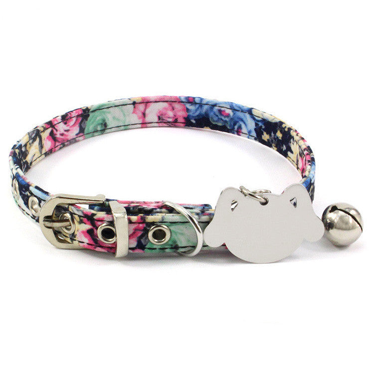 JMT-424266 Double-Sided Laser Engraving Flower Pattern Cat Collar with Copper Bell