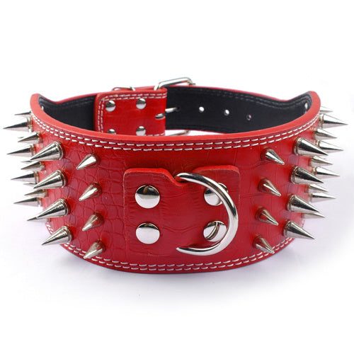 JMT-424586 Crocodile Pattern PU Leather Dog Collar with Adjustable Spikes, 7.5 cm Wide