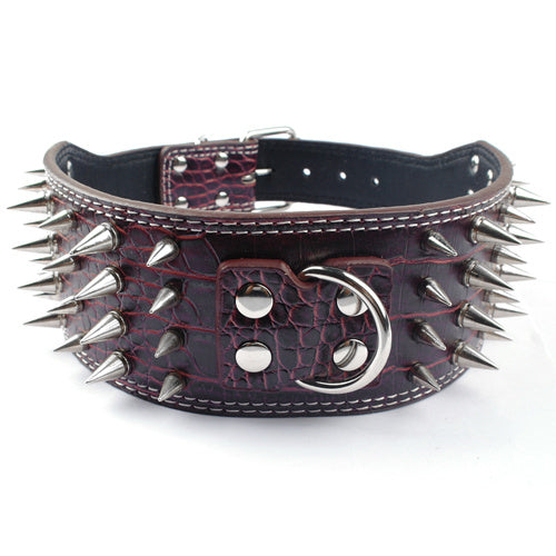 JMT-424586 Crocodile Pattern PU Leather Dog Collar with Adjustable Spikes, 7.5 cm Wide