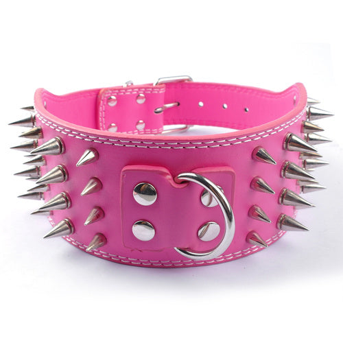 JMT-424586 Crocodile Pattern PU Leather Dog Collar with Adjustable Spikes, 7.5 cm Wide