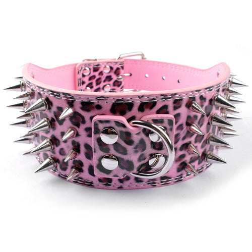 JMT-424586 Crocodile Pattern PU Leather Dog Collar with Adjustable Spikes, 7.5 cm Wide