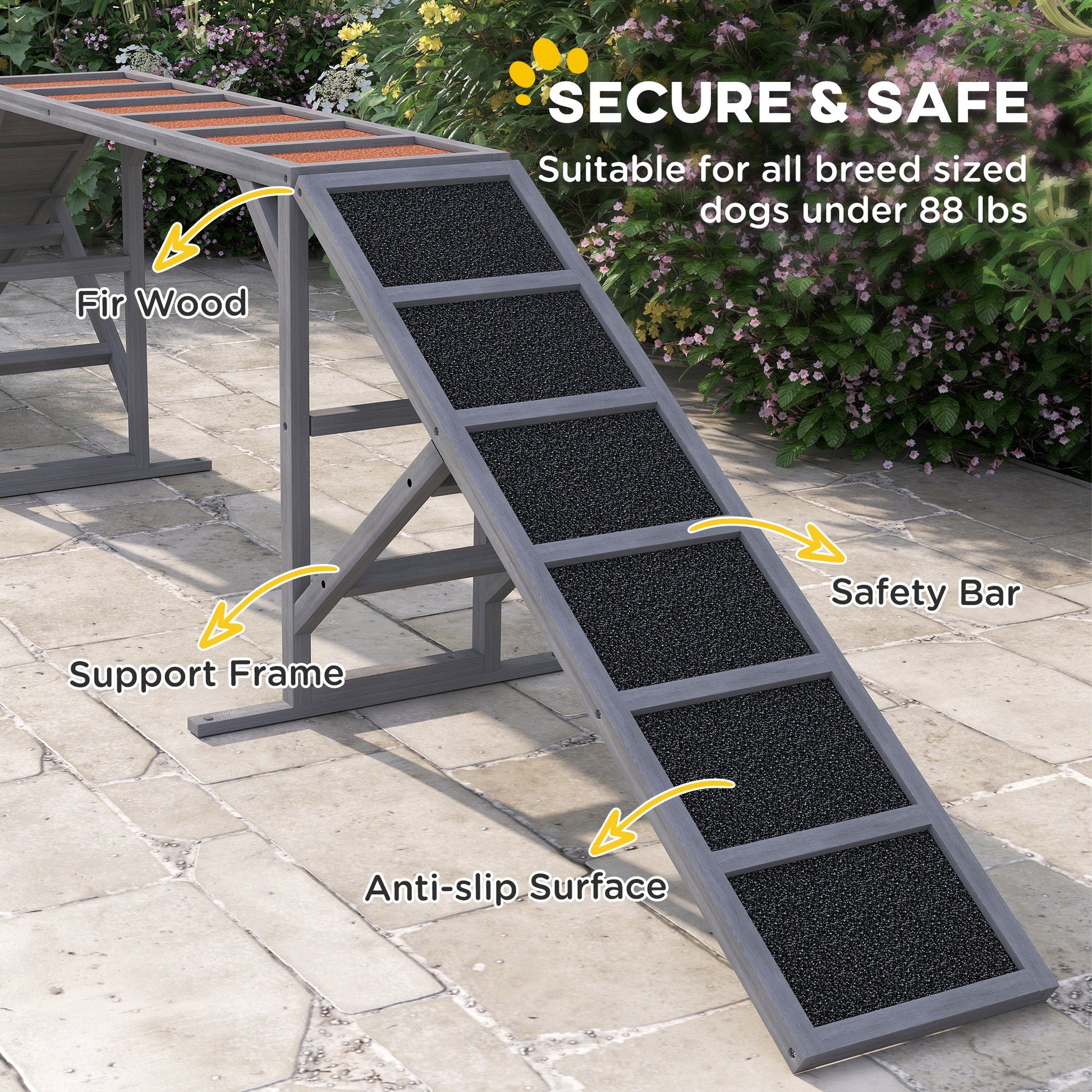 JMT-424906 Dog Agility Training Ramp with Safety Bar and Non-Slip Surface - Outdoor Use for Balance and Confidence Development