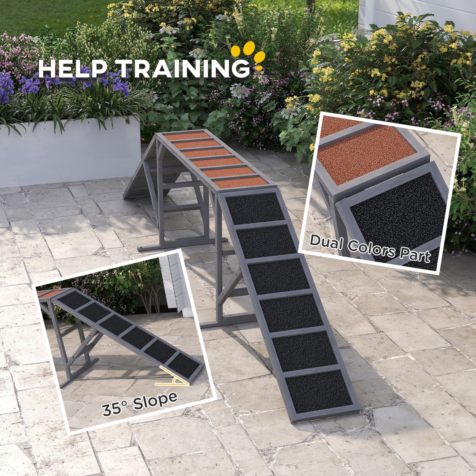 JMT-424906 Dog Agility Training Ramp with Safety Bar and Non-Slip Surface - Outdoor Use for Balance and Confidence Development