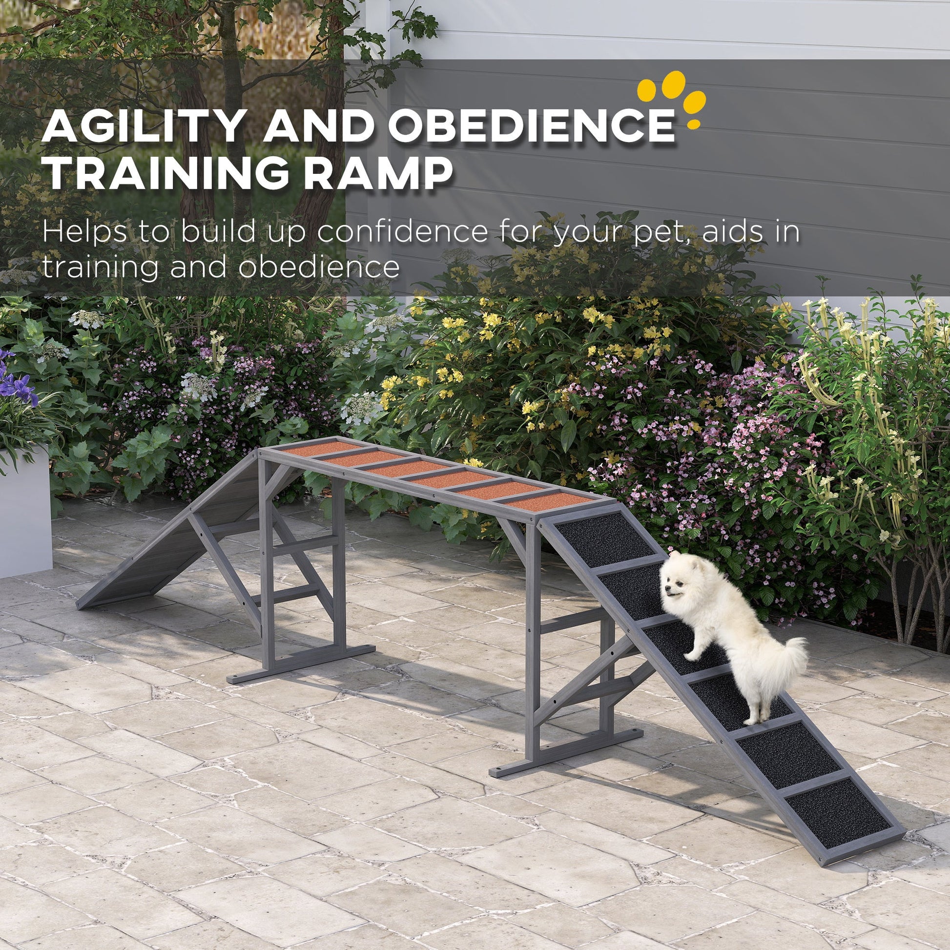 JMT-424906 Dog Agility Training Ramp with Safety Bar and Non-Slip Surface - Outdoor Use for Balance and Confidence Development
