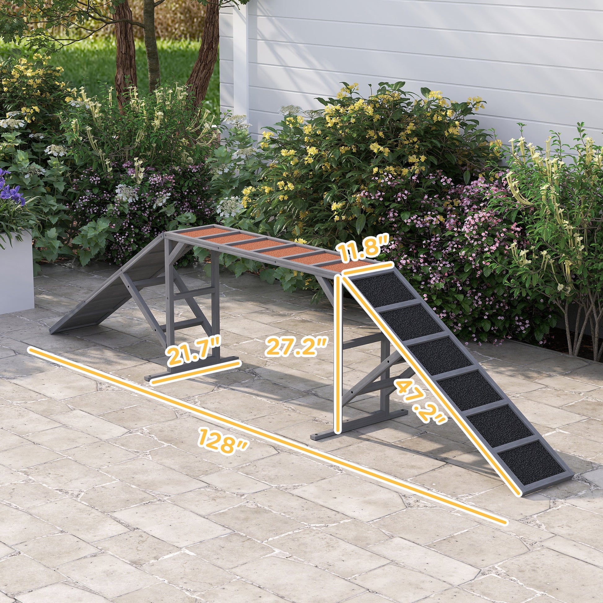 JMT-424906 Dog Agility Training Ramp with Safety Bar and Non-Slip Surface - Outdoor Use for Balance and Confidence Development