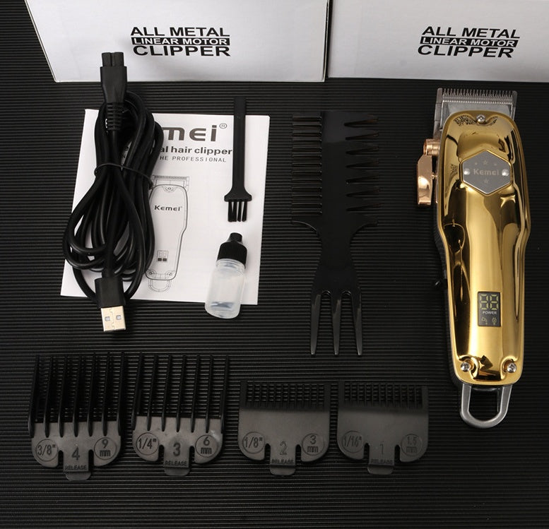 JMT-424906 Stainless Steel Electric Hair Clipper with USB Charging, 2200mAh Battery, Fine Adjustment Options, and Multiple Combs