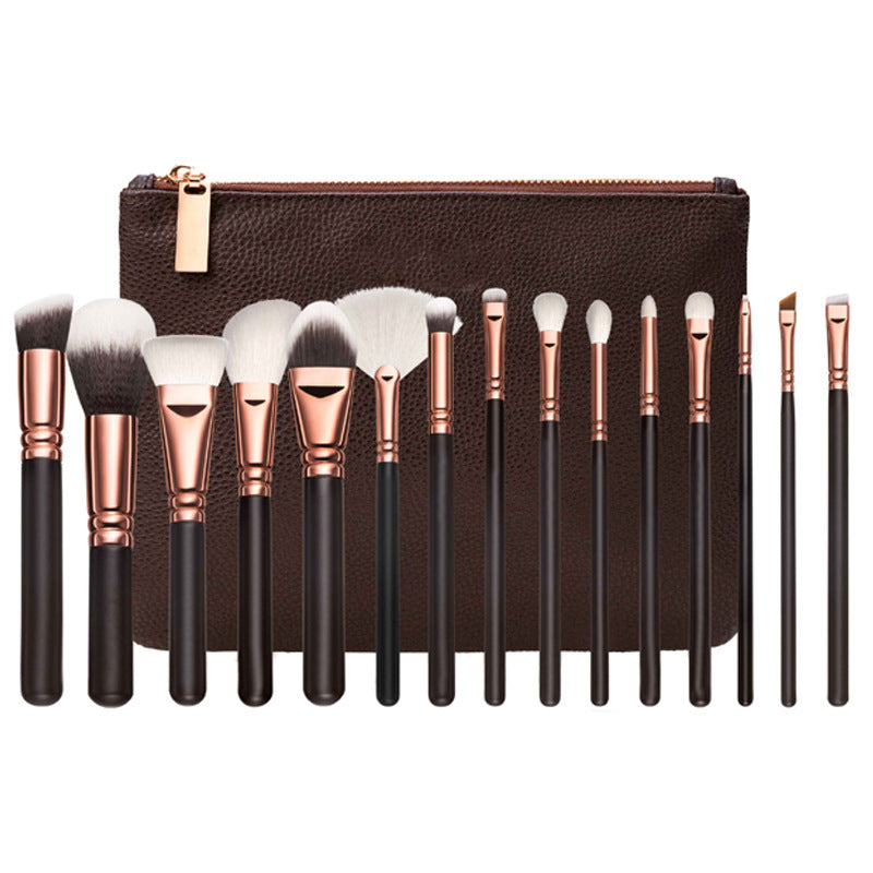 JMT-425354 15-Piece Rose Gold Makeup Brush Set with Carrying Bag - Soft Synthetic Hair Brushes for Multi-Function Use