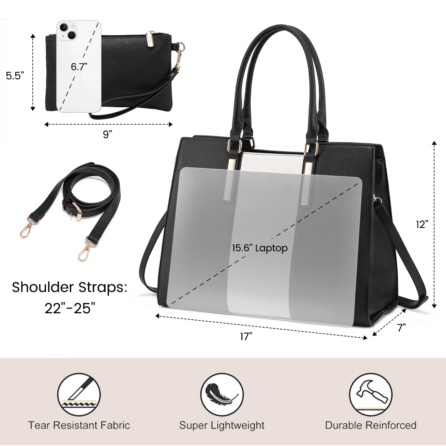 JMT-425802 Stylish 2-Piece Shoulder Bag Set with Clutch Wallet for Work, Travel, and Laptop Use