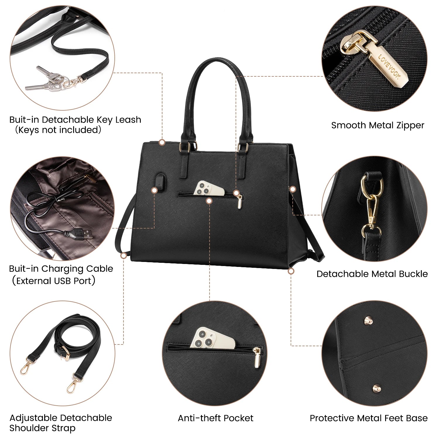 JMT-425802 Stylish 2-Piece Shoulder Bag Set with Clutch Wallet for Work, Travel, and Laptop Use