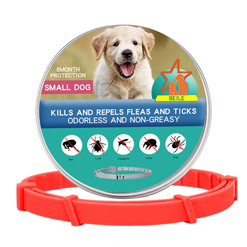 JMT-426890 Flea-Repellent Silicone Collar for Dogs and Cats, Adjustable Size with Tin Box