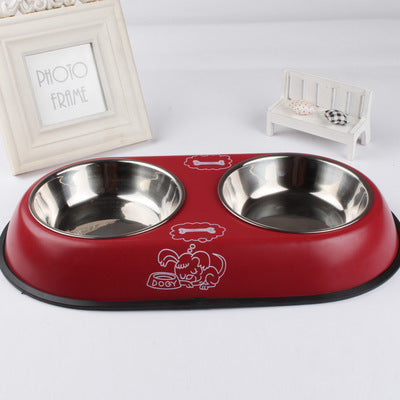 JMT-427402 Stainless Steel Non-Slip Double Bowl for Dogs - Food and Water Dish, 10-10.9cm Diameter