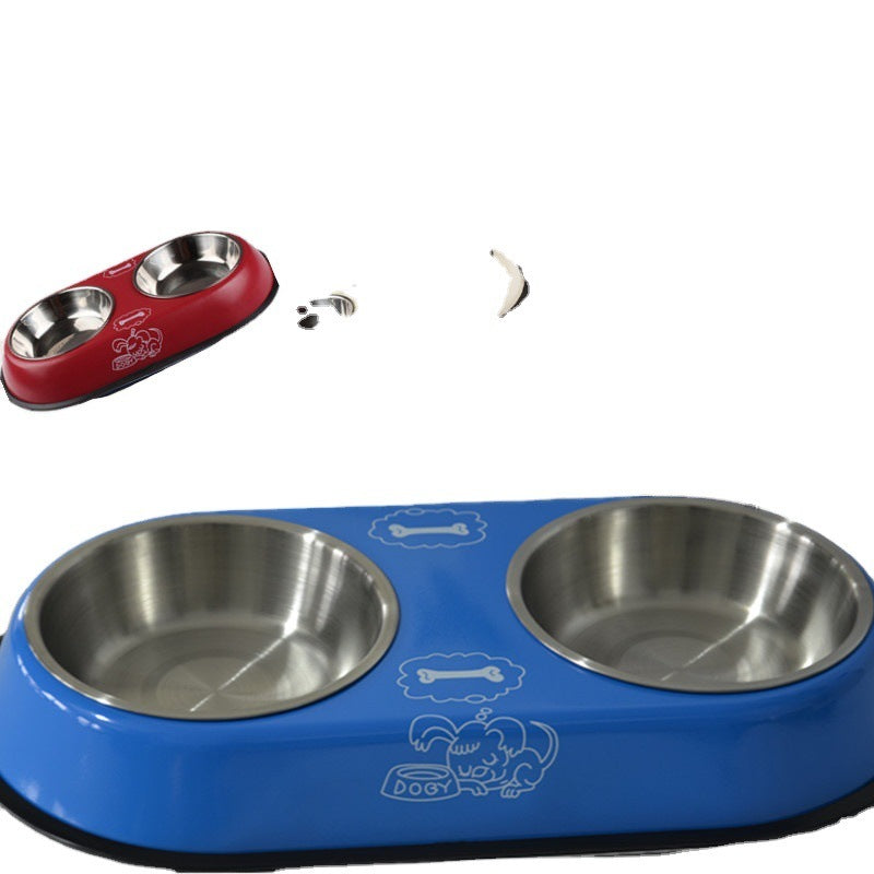 JMT-427402 Stainless Steel Non-Slip Double Bowl for Dogs - Food and Water Dish, 10-10.9cm Diameter