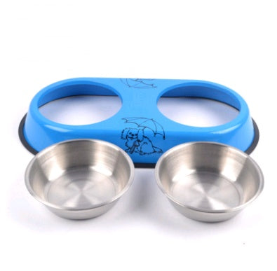 JMT-427402 Stainless Steel Non-Slip Double Bowl for Dogs - Food and Water Dish, 10-10.9cm Diameter