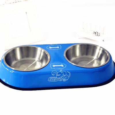 JMT-427402 Stainless Steel Non-Slip Double Bowl for Dogs - Food and Water Dish, 10-10.9cm Diameter
