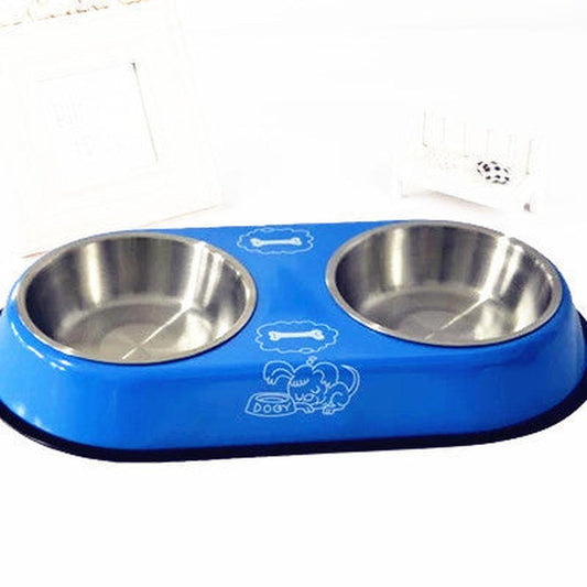 JMT-427402 Stainless Steel Non-Slip Double Bowl for Dogs - Food and Water Dish, 10-10.9cm Diameter