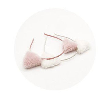 JMT-427914 Cat Ear Cloth Headband for Women - Pink and White Cartoon Design