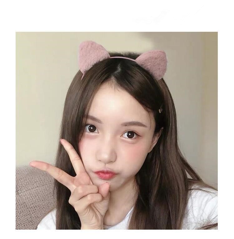 JMT-427914 Cat Ear Cloth Headband for Women - Pink and White Cartoon Design