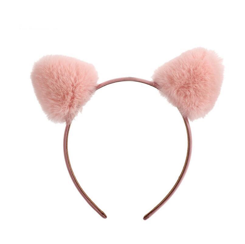 JMT-427914 Cat Ear Cloth Headband for Women - Pink and White Cartoon Design