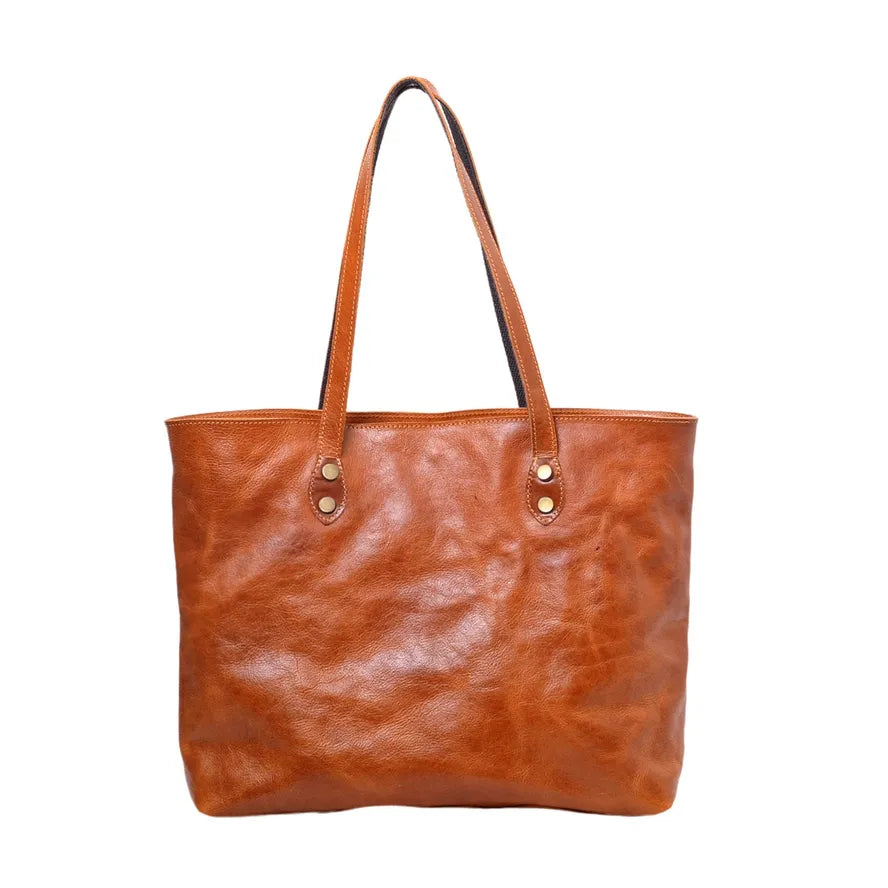 JMT-427914 Women’s Genuine Leather Tote Bag, Vintage Full Grain Cowhide with Cotton Lining, Versatile Double Handle Shoulder Bag for All Seasons