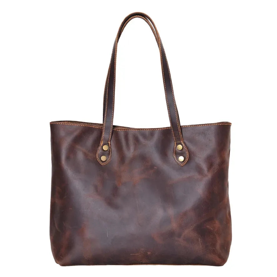 JMT-427914 Women’s Genuine Leather Tote Bag, Vintage Full Grain Cowhide with Cotton Lining, Versatile Double Handle Shoulder Bag for All Seasons