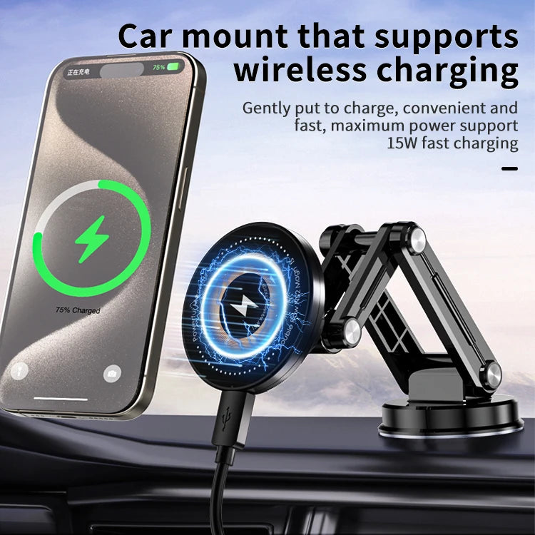 JMT-428042 Universal 15W Wireless Charging Car Mount with 360-Degree Rotating Magnetic Holder