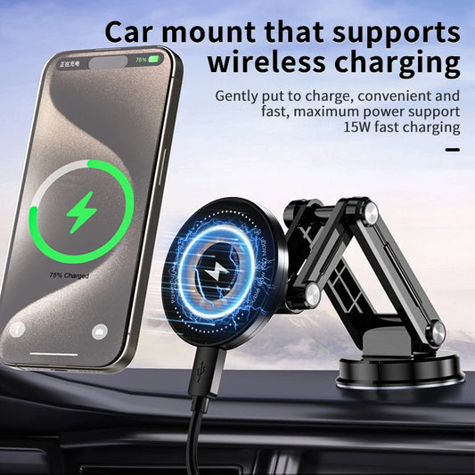 JMT-428042 Universal 15W Wireless Charging Car Mount with 360-Degree Rotating Magnetic Holder