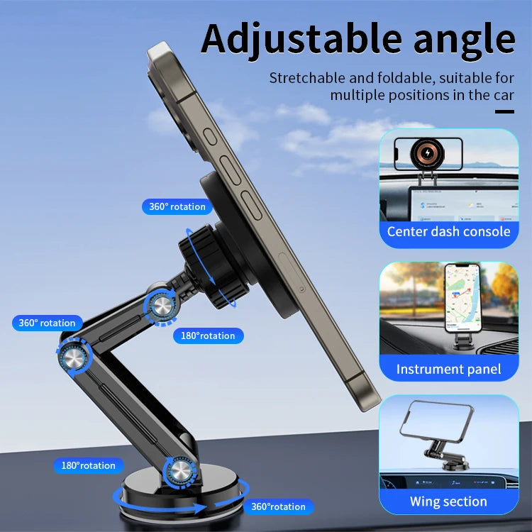 JMT-428042 Universal 15W Wireless Charging Car Mount with 360-Degree Rotating Magnetic Holder