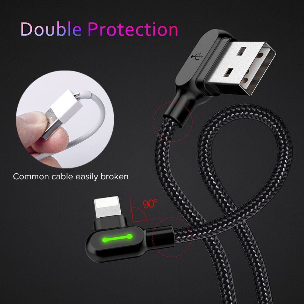JMT-428554 Double Elbow Braided Charging Cable - Black, TPE & Aluminum Alloy, 2.0A Max
