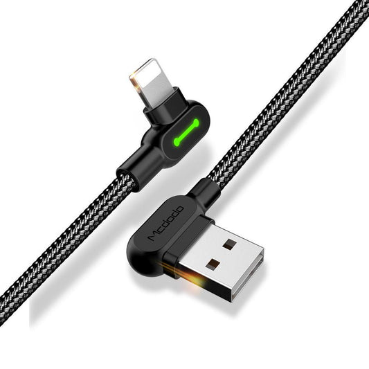 JMT-428554 Double Elbow Braided Charging Cable - Black, TPE & Aluminum Alloy, 2.0A Max
