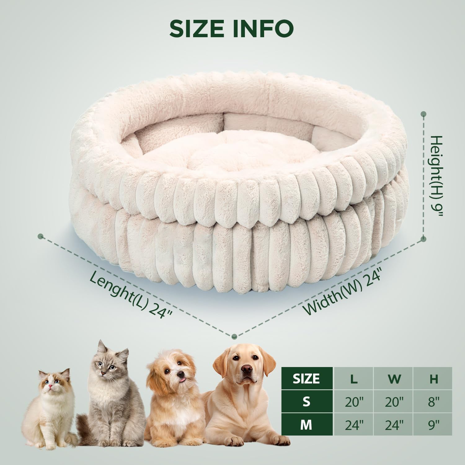 JMT-428682 Soft Plush Faux Fur Cat Bed for Indoor Cats and Kittens with Anti-Slip Bottom - Washable and Cozy Design