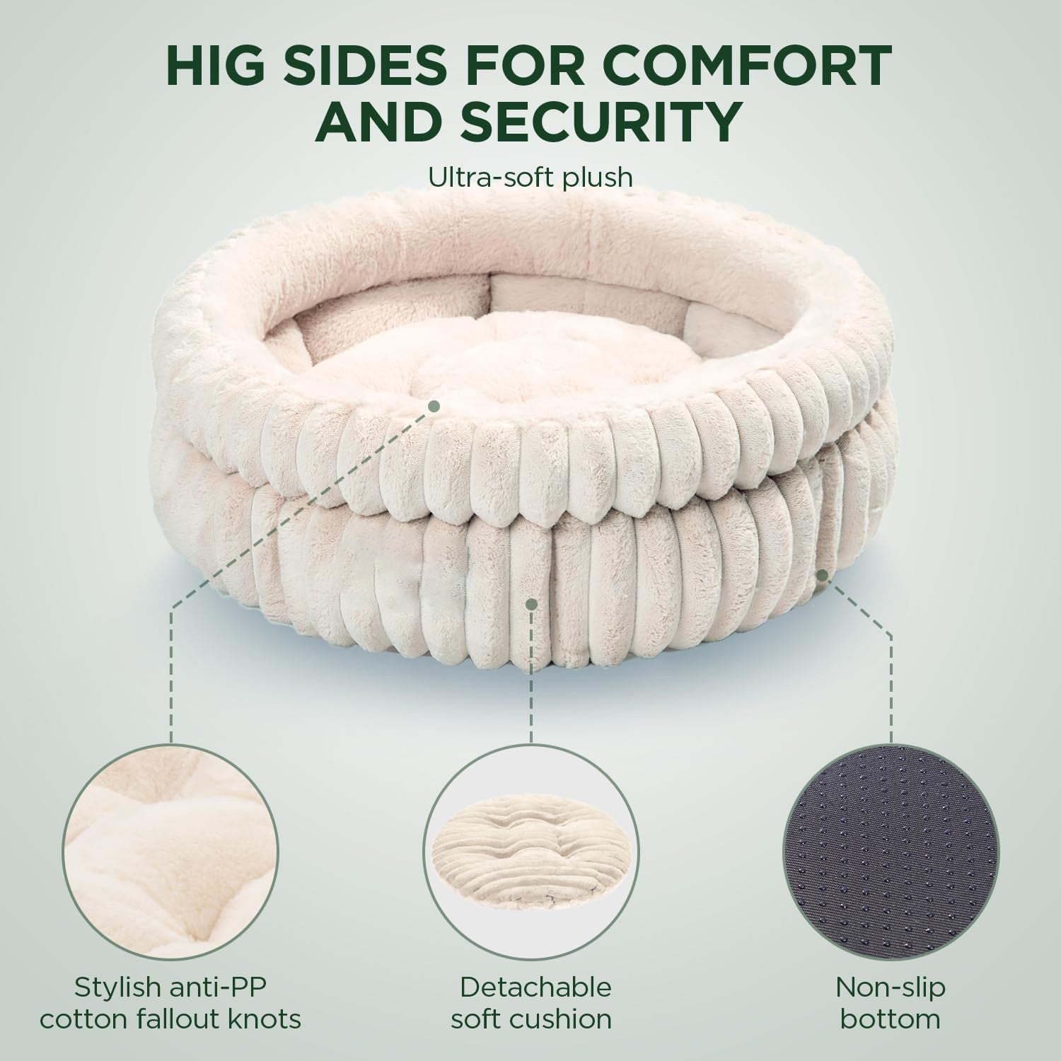 JMT-428682 Soft Plush Faux Fur Cat Bed for Indoor Cats and Kittens with Anti-Slip Bottom - Washable and Cozy Design