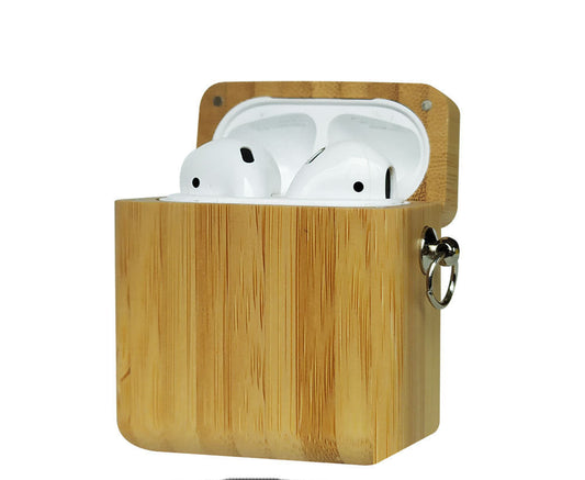 JMT-430346 Wooden Protection Box for AirPods 1/2 - Clamshell Texture, Multiple Color Options