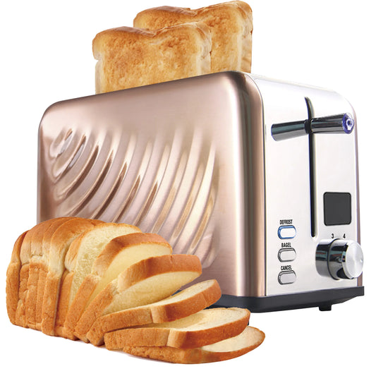 JMT-430474 Compact Electric Stainless Steel Toaster with Extra Wide Slots and LED Display for 2 Slices