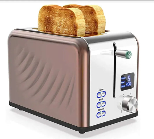 JMT-430474 Compact Electric Stainless Steel Toaster with Extra Wide Slots and LED Display for 2 Slices