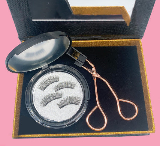 JMT-430794 Soft Magnetic False Eyelash Set with Iron Clip - 1 Pair Soft, 2 Pairs Hard, and Eyelash Curler Included