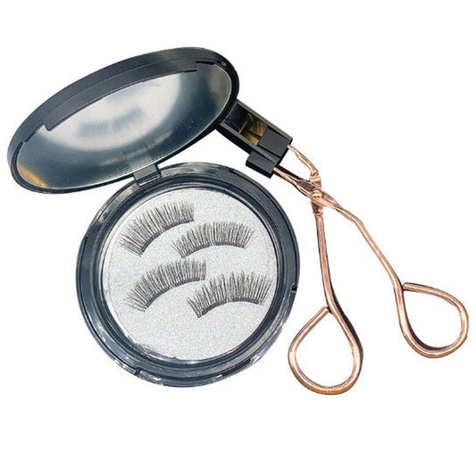 JMT-430794 Soft Magnetic False Eyelash Set with Iron Clip - 1 Pair Soft, 2 Pairs Hard, and Eyelash Curler Included