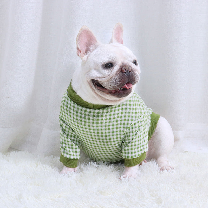 JMT-431306 Cozy Plus Velvet Plaid Dog Sweater for Autumn and Winter in Orange, Gray, and Green