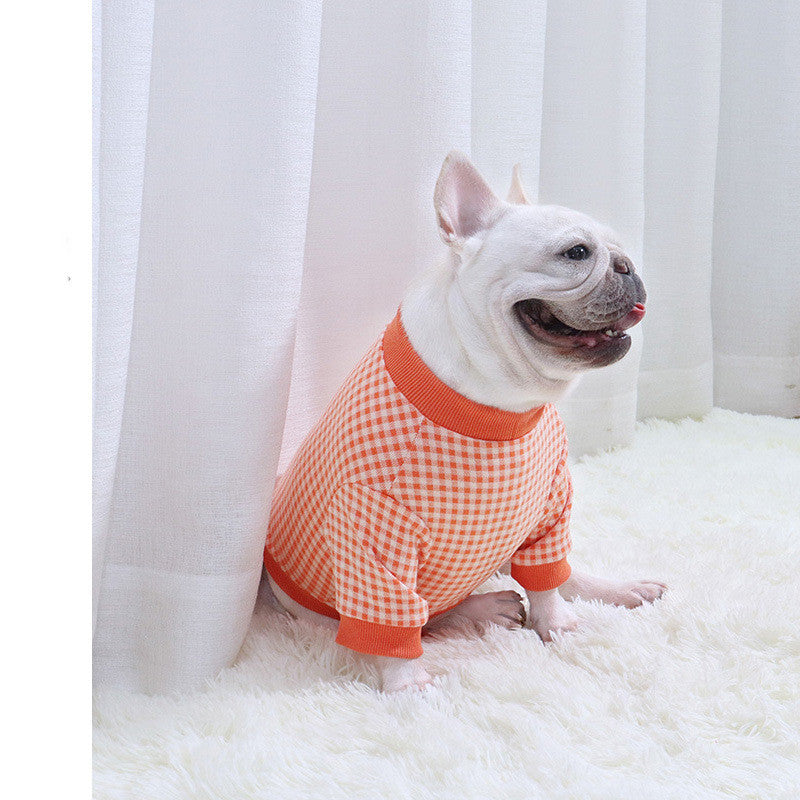 JMT-431306 Cozy Plus Velvet Plaid Dog Sweater for Autumn and Winter in Orange, Gray, and Green