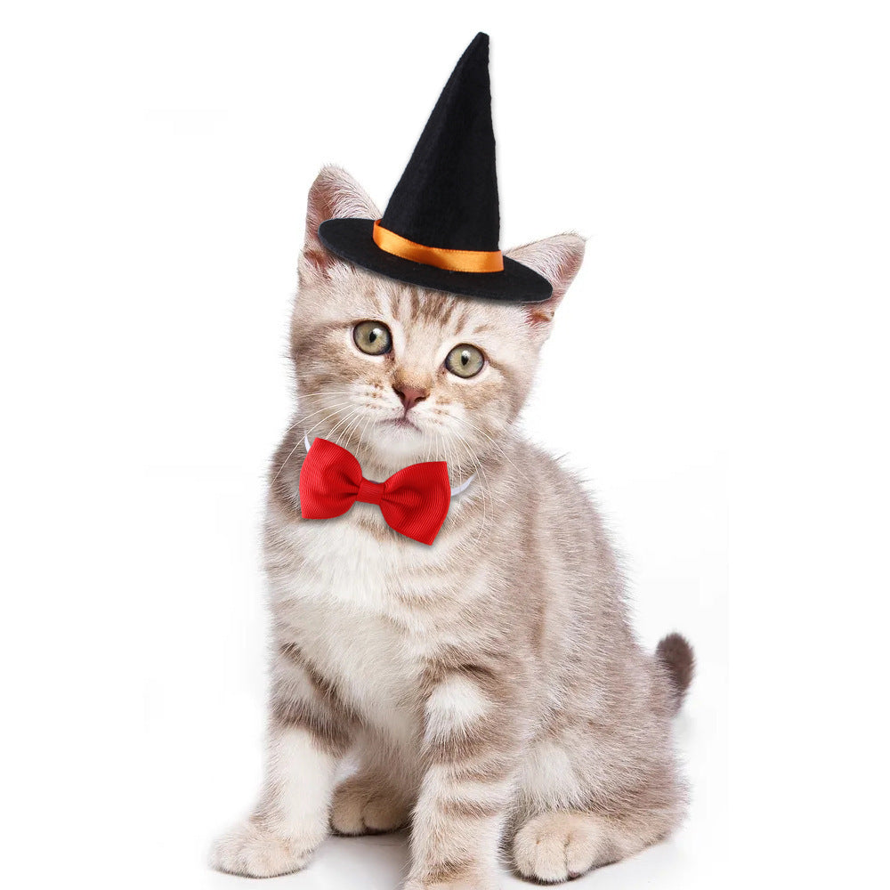 JMT-431498 Halloween Pet Costume with Wizard Hat and Bow Tie, Red and Black Cloth, Casual Style