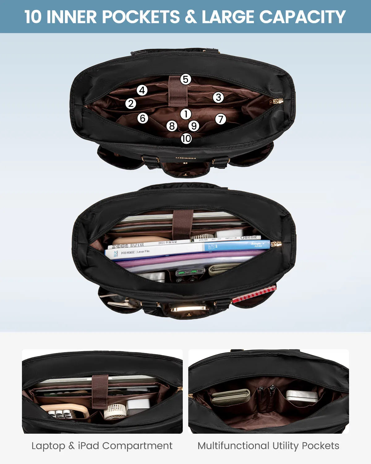 JMT-431498 Spacious Laptop Tote Bag with Multiple Pockets for Office, Travel, and Daily Essentials
