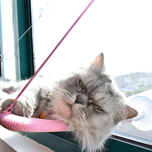 JMT-431690 Hanging Cat Hammock with Suction Cups - Breathable Cloth Design, Easy to Install, Removable & Washable, Supports Up to 46.8 kg