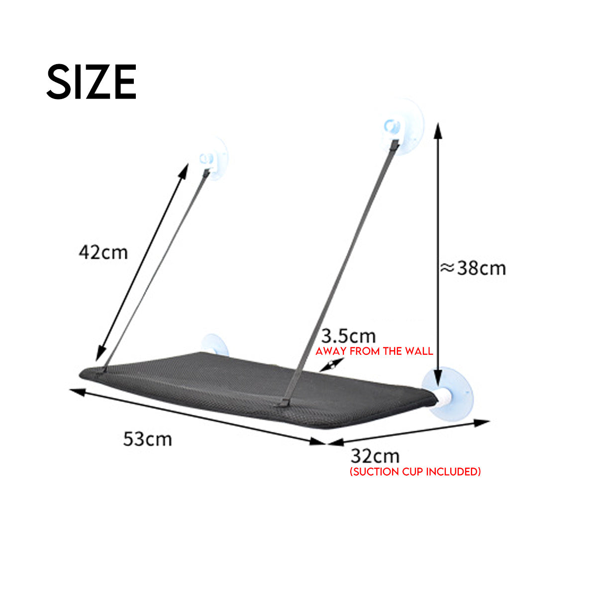 JMT-431690 Hanging Cat Hammock with Suction Cups - Breathable Cloth Design, Easy to Install, Removable & Washable, Supports Up to 46.8 kg
