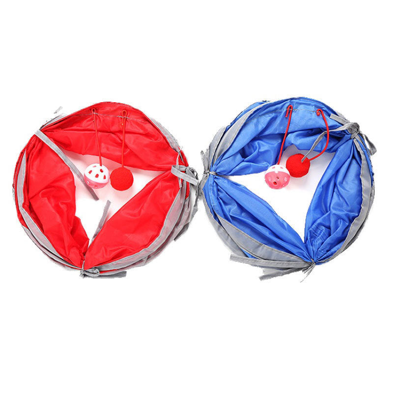 JMT-431818 Collapsible Cat Tunnel and Tent for Playful Kittens, Red/Blue Polyester Design, 50CM x 25CM