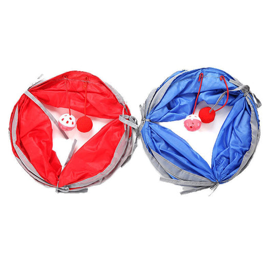 JMT-431818 Collapsible Cat Tunnel and Tent for Playful Kittens, Red/Blue Polyester Design, 50CM x 25CM